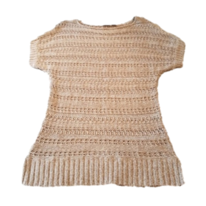 Cato Tan and Gold Long Crew Neck Short Sleeved Sweater w Belt Loops Size Medium